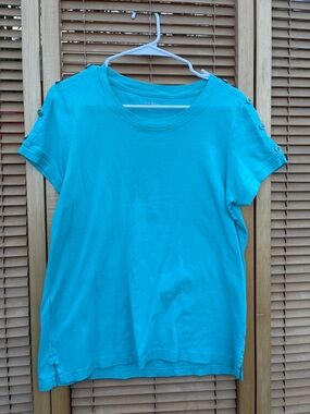 Kim Rogers Turquoise Short Sleeve Tee with Shoulder Buttons